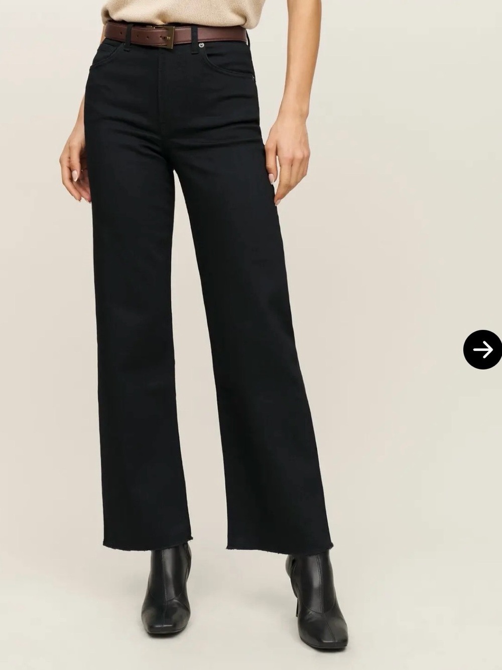 Reformation stretchable Emma High Rise Wide Leg Jeans Black Size 27 Raw Hem US 4